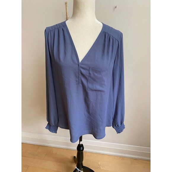 PLEIONE blouse vneck New womens small long sleeve dusty blue - Picture 2 of 6